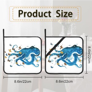 Blue Octopus Butterfly Pot Holder Set of 2,Heat Resistant Potholders Oven Hot Pads for Kitchen Cooking Baking BBQ