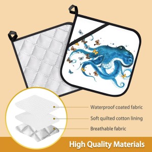 Blue Octopus Butterfly Pot Holder Set of 2,Heat Resistant Potholders Oven Hot Pads for Kitchen Cooking Baking BBQ