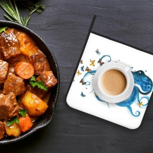 Blue Octopus Butterfly Pot Holder Set of 2,Heat Resistant Potholders Oven Hot Pads for Kitchen Cooking Baking BBQ