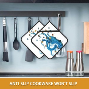 Blue Octopus Butterfly Pot Holder Set of 2,Heat Resistant Potholders Oven Hot Pads for Kitchen Cooking Baking BBQ