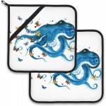 Blue Octopus Butterfly Pot Holder Set of 2,Heat Resistant Potholders Oven Hot Pads for Kitchen Cooking Baking BBQ