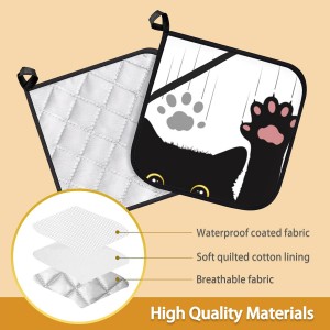 Cute Funny Black Cat Pot Holder Set of 2,Heat Resistant Potholders Oven Hot Pads for Kitchen Cooking Baking BBQ