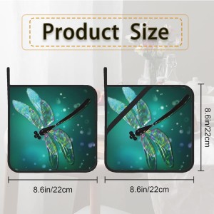 Fantasy Green Dragonfly Pot Holder Set of 2,Heat Resistant Potholders Oven Hot Pads for Kitchen Cooking Baking BBQ
