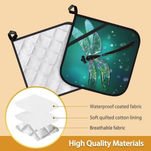 Fantasy Green Dragonfly Pot Holder Set of 2,Heat Resistant Potholders Oven Hot Pads for Kitchen Cooking Baking BBQ