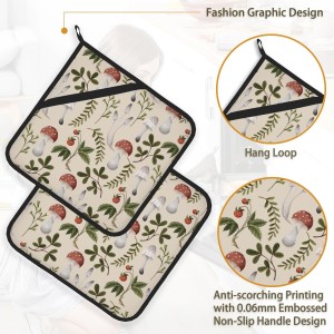 Vintage Mushroom Strawberry Pot Holder Set of 2,Heat Resistant Potholders Oven Hot Pads for Kitchen Cooking Baking BBQ