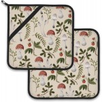 Vintage Mushroom Strawberry Pot Holder Set of 2,Heat Resistant Potholders Oven Hot Pads for Kitchen Cooking Baking BBQ