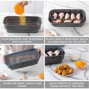 COOK WITH COLOR Collapsible Batter Bowl - Mess Free Breading Shaker Container - Great for Fried Fish, Fried Chicken, Onion Rings, Wings & More, Gray