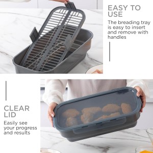 COOK WITH COLOR Collapsible Batter Bowl - Mess Free Breading Shaker Container - Great for Fried Fish, Fried Chicken, Onion Rings, Wings & More, Gray