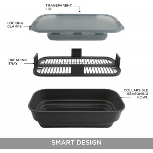 COOK WITH COLOR Collapsible Batter Bowl - Mess Free Breading Shaker Container - Great for Fried Fish, Fried Chicken, Onion Rings, Wings & More, Gray