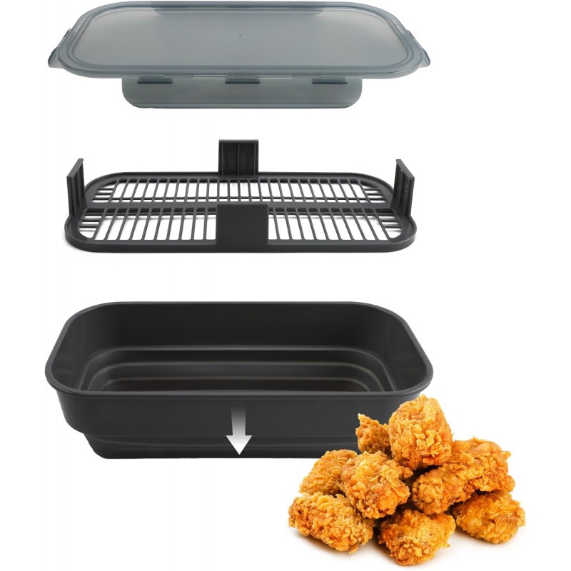 COOK WITH COLOR Collapsible Batter Bowl - Mess Free Breading Shaker Container - Great for Fried Fish, Fried Chicken, Onion Rings, Wings & More, Gray