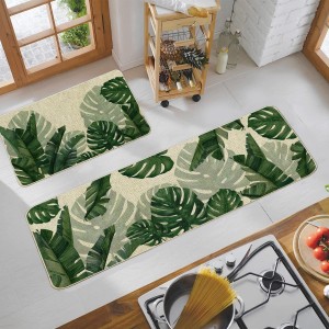 Baccessor Monstera Spring Kitchen Mats Set of 2, Banana Green Leaf Kitchen Rugs Low-Profile Non-Slip Absorbent Floor Mat 17x29 and 17x47 Inch Home Seasonal Decoration