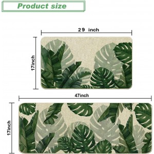 Baccessor Monstera Spring Kitchen Mats Set of 2, Banana Green Leaf Kitchen Rugs Low-Profile Non-Slip Absorbent Floor Mat 17x29 and 17x47 Inch Home Seasonal Decoration