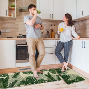 Baccessor Monstera Spring Kitchen Mats Set of 2, Banana Green Leaf Kitchen Rugs Low-Profile Non-Slip Absorbent Floor Mat 17x29 and 17x47 Inch Home Seasonal Decoration