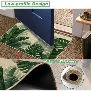 Baccessor Monstera Spring Kitchen Mats Set of 2, Banana Green Leaf Kitchen Rugs Low-Profile Non-Slip Absorbent Floor Mat 17x29 and 17x47 Inch Home Seasonal Decoration