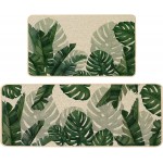 Baccessor Monstera Spring Kitchen Mats Set of 2, Banana Green Leaf Kitchen Rugs Low-Profile Non-Slip Absorbent Floor Mat 17x29 and 17x47 Inch Home Seasonal Decoration