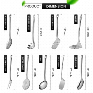 Stainless Steel Cooking Utensils Set 9 Piece, Kitchen Utensil Set Stainless Steel, Metal Cooking Tools Set, Heat Resistant, Dishwasher Safe, Premium Cooking Utensils 13-Inch