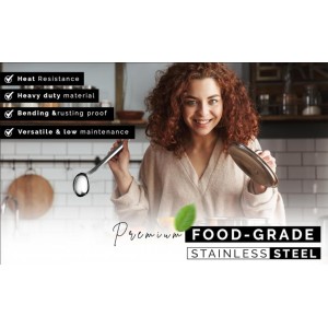 Stainless Steel Cooking Utensils Set 9 Piece, Kitchen Utensil Set Stainless Steel, Metal Cooking Tools Set, Heat Resistant, Dishwasher Safe, Premium Cooking Utensils 13-Inch