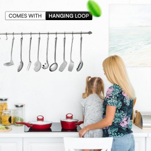 Stainless Steel Cooking Utensils Set 9 Piece, Kitchen Utensil Set Stainless Steel, Metal Cooking Tools Set, Heat Resistant, Dishwasher Safe, Premium Cooking Utensils 13-Inch