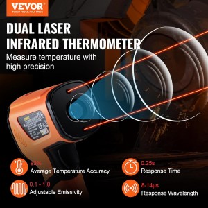 VEVOR Infrared Thermometer, -40°F~2732°F Dual Laser Temperature Gun Non-Contact, Handheld IR Heat Temperature Gun & Adjustable Emissivity for Metal Smelting/Cooking/Pizza Oven/Engine (Not for Human)