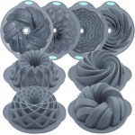 Tongjude 4 Pieces Silicone Fluted Cake Pans, 9/10/12 Cups Tube Baking Pan, Silicone Molds for Homemade Cake, Bread and Jello, Non-Stick, Grey