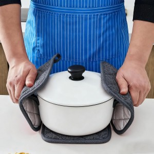 Potholders, Pot Holders for Kitchen Heat Resistant Cotton Hot Pads with Hanging Loops, 3-Pack (Blue+Gray+Green)