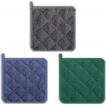 Potholders, Pot Holders for Kitchen Heat Resistant Cotton Hot Pads with Hanging Loops, 3-Pack (Blue+Gray+Green)