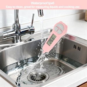 Digital Meat Thermometer Instant Read, Food Thermometer for Kitchen Oven Grill BBQ Smoker, Waterproof Probe for Cooking Grilling BBQ Baking Liquids Beef Turkey Chicken Steak Candy Temp Gauge (Pink)