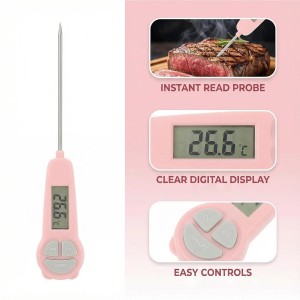 Digital Meat Thermometer Instant Read, Food Thermometer for Kitchen Oven Grill BBQ Smoker, Waterproof Probe for Cooking Grilling BBQ Baking Liquids Beef Turkey Chicken Steak Candy Temp Gauge (Pink)