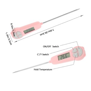 Digital Meat Thermometer Instant Read, Food Thermometer for Kitchen Oven Grill BBQ Smoker, Waterproof Probe for Cooking Grilling BBQ Baking Liquids Beef Turkey Chicken Steak Candy Temp Gauge (Pink)