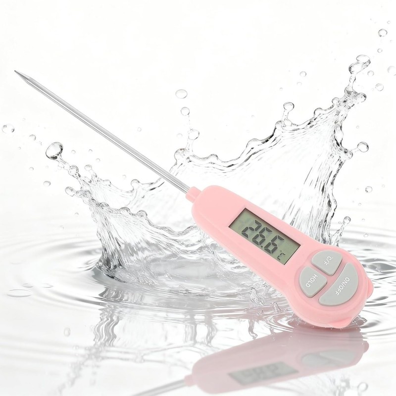 Digital Meat Thermometer Instant Read, Food Thermometer for Kitchen Oven Grill BBQ Smoker, Waterproof Probe for Cooking Grilling BBQ Baking Liquids Beef Turkey Chicken Steak Candy Temp Gauge (Pink)