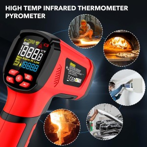 -40℉~2912℉ MESTEK Infrared Thermometer High Temperature Gun,50:1 Dual Laser Thermometer/K-Probe 14°F - 932°F, Digital Laser IR Temp Gun for Cooking,Pizza Oven, Engine, Kiln, Forging, Industrial Use