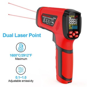 -40℉~2912℉ MESTEK Infrared Thermometer High Temperature Gun,50:1 Dual Laser Thermometer/K-Probe 14°F - 932°F, Digital Laser IR Temp Gun for Cooking,Pizza Oven, Engine, Kiln, Forging, Industrial Use