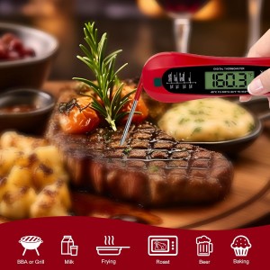 Instant Read Digital Meat Thermometer for Cooking and Baking - Accurate Food Thermometer for Ovens and Grills Red