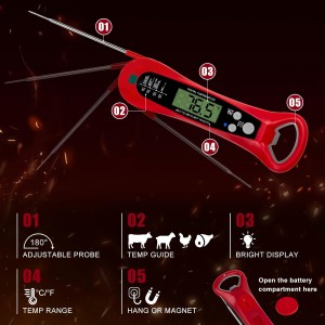 Instant Read Digital Meat Thermometer for Cooking and Baking - Accurate Food Thermometer for Ovens and Grills Red