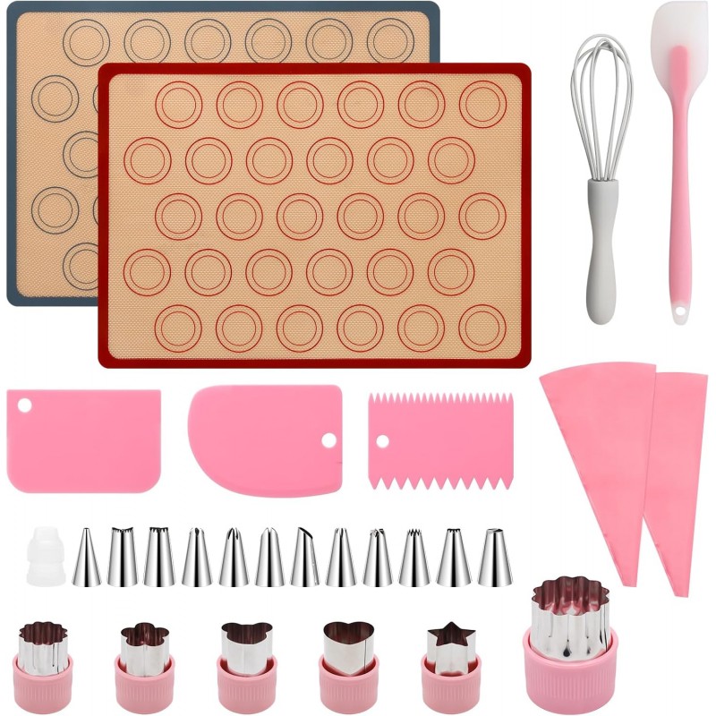 28Pcs Macaron Silicone Baking Mat Kit-2 Sheet Macaron Silicone Baking Mats 11.6