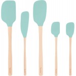 Tovolo Silicone Spatula with Wooden Handle Set of 5 Piece Silicone Kitchen Utensil Set Spoonula Jar Scraper Mini Spatula and Spoonula for Cooking Baking Mixing Folding Aqua Seafoam Green