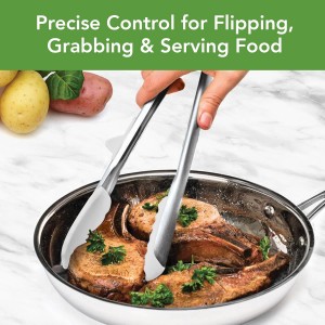 Tovolo Tongs With Silicone Tips Easy Grip 13” Long Kitchen Tongs Stainless Steel Handle For Cooking BBQ, Non Scratch Heat Resistant Locking Metal Silicone Tipped Dishwasher Safe BPA Free, White