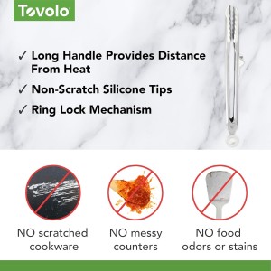 Tovolo Tongs With Silicone Tips Easy Grip 13” Long Kitchen Tongs Stainless Steel Handle For Cooking BBQ, Non Scratch Heat Resistant Locking Metal Silicone Tipped Dishwasher Safe BPA Free, White