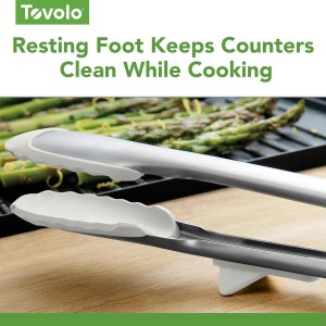 Tovolo Tongs With Silicone Tips Easy Grip 13” Long Kitchen Tongs Stainless Steel Handle For Cooking BBQ, Non Scratch Heat Resistant Locking Metal Silicone Tipped Dishwasher Safe BPA Free, White