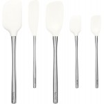 Tovolo Stainless Steel Handled Silicone Spatula Set of 5 White, Dishwasher Safe Kitchen Spatula Set for Cooking Baking, Non Toxic BPA Free Silicone Spatula set with Metal Steel Handle