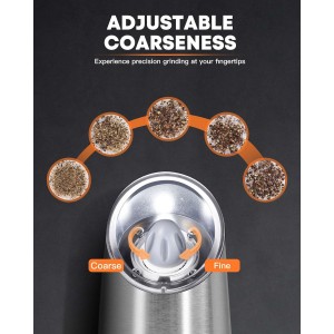 AmuseWit Gravity Electric Salt and Pepper Grinder Set [White Light] USB Rechargeable Automatic Pepper and Salt Mills,Adjustable Coarseness,One-Handed Operation,Stainless Steel