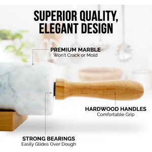 Zulay Kitchen 17-Inch Marble Rolling Pin With Stand - Polished Marble Rolling Pins For Baking With Long Beechwood Handle - Non-stick Roller Pin For Baking Pastries, Bread & Pizza