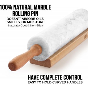 Zulay Kitchen 17-Inch Marble Rolling Pin With Stand - Polished Marble Rolling Pins For Baking With Long Beechwood Handle - Non-stick Roller Pin For Baking Pastries, Bread & Pizza