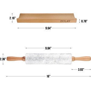 Zulay Kitchen 17-Inch Marble Rolling Pin With Stand - Polished Marble Rolling Pins For Baking With Long Beechwood Handle - Non-stick Roller Pin For Baking Pastries, Bread & Pizza