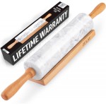 Zulay Kitchen 17-Inch Marble Rolling Pin With Stand - Polished Marble Rolling Pins For Baking With Long Beechwood Handle - Non-stick Roller Pin For Baking Pastries, Bread & Pizza