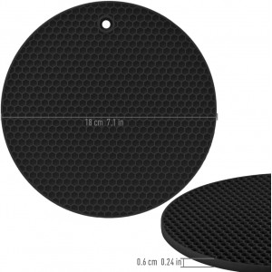 homEdge Silicone Round Trivets, 6 Pack Heat Resistant Non Slip Pot Holders-Black, 7x0.24x7 inches, Food Grade Silicone, Honeycomb Surface Design, Dishwasher Safe, Multipurpose Kitchen Utensil