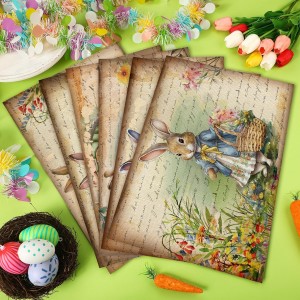 Set of 6 Easter Placemats 12 x 18 Inch Bunny Flower Easter Eggs Washable Placemats, Rustic Vintage Spring Rabbits Tulip Table Mats Dining Table Decor for Home Farmhouse Kitchen and Restaurant(Bunny)