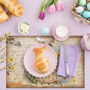 Set of 6 Easter Placemats 12 x 18 Inch Bunny Flower Easter Eggs Washable Placemats, Rustic Vintage Spring Rabbits Tulip Table Mats Dining Table Decor for Home Farmhouse Kitchen and Restaurant(Bunny)