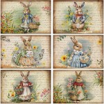 Set of 6 Easter Placemats 12 x 18 Inch Bunny Flower Easter Eggs Washable Placemats, Rustic Vintage Spring Rabbits Tulip Table Mats Dining Table Decor for Home Farmhouse Kitchen and Restaurant(Bunny)