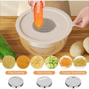 Mixing Bowls with Lids Set, 6 Piece Stainless Steel Nesting Storage Bowls for Kitchen, with 3 Grater Attachments & Non-Slip Bottoms, Size 5.5,3.5,2.5,2.1,1.5,1.1 QT